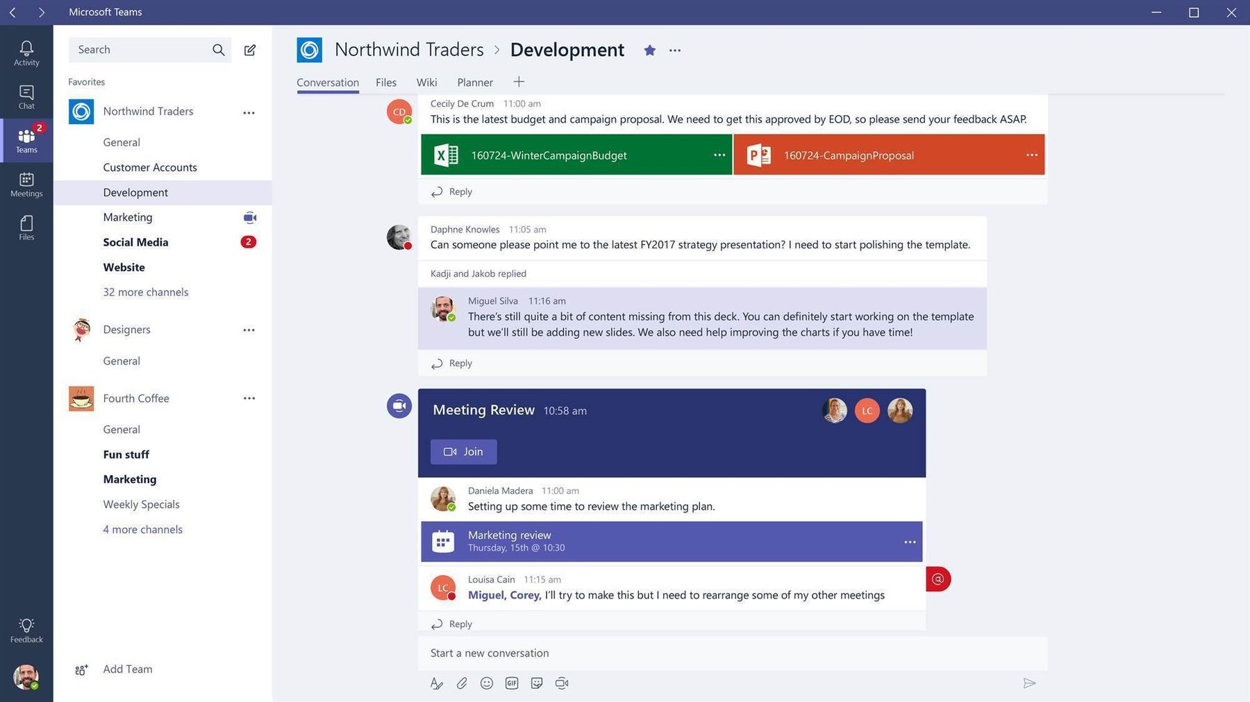 Microsoft Teams video conferencing and chat interface for business teams