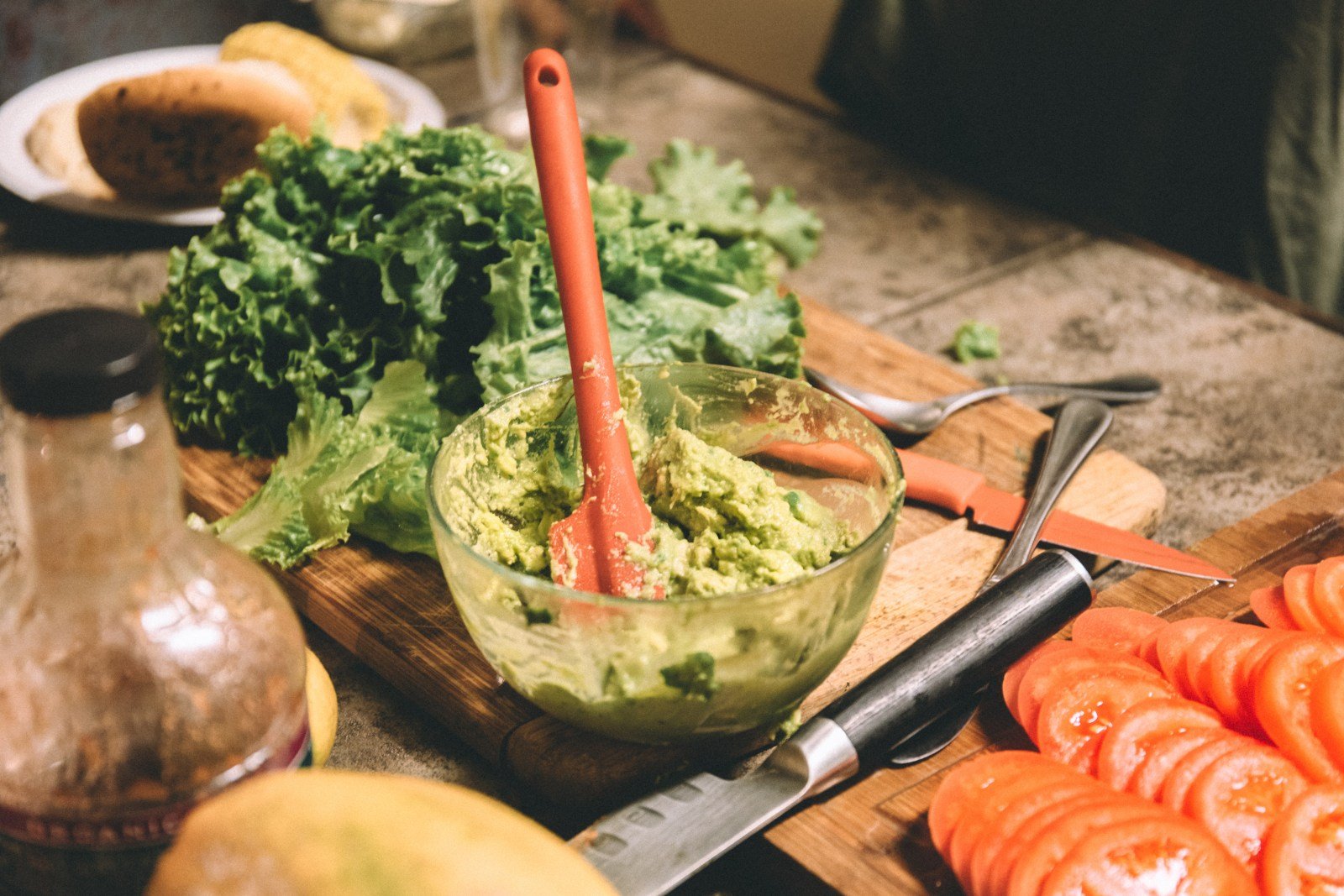 Delicious guacamole and burgers prepared for lunch while on a remote team, utilizing a flexible schedule.